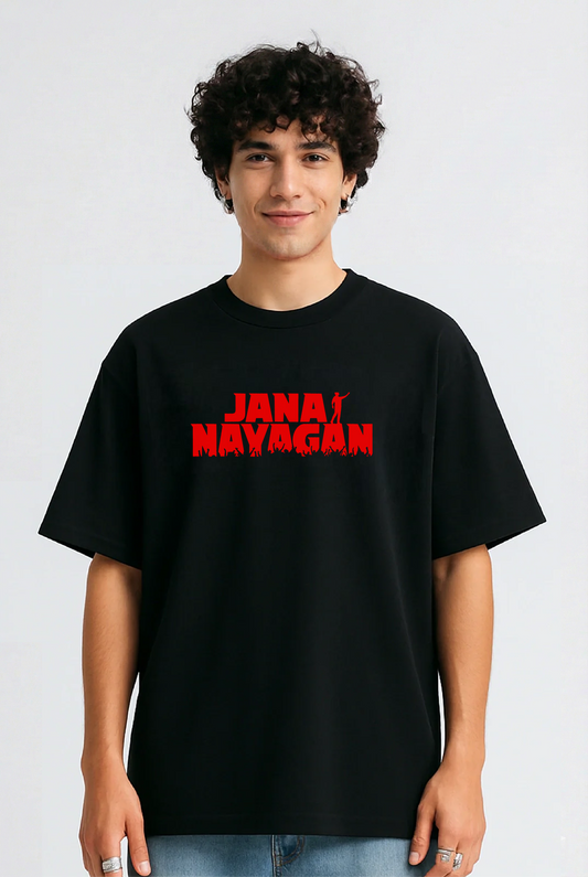 Jana Nayagan - Classic Red & Black Oversized Tshirt