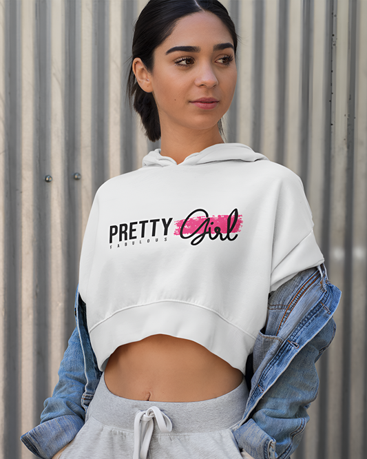 Pretty Girl Text Design Crop Hoodies