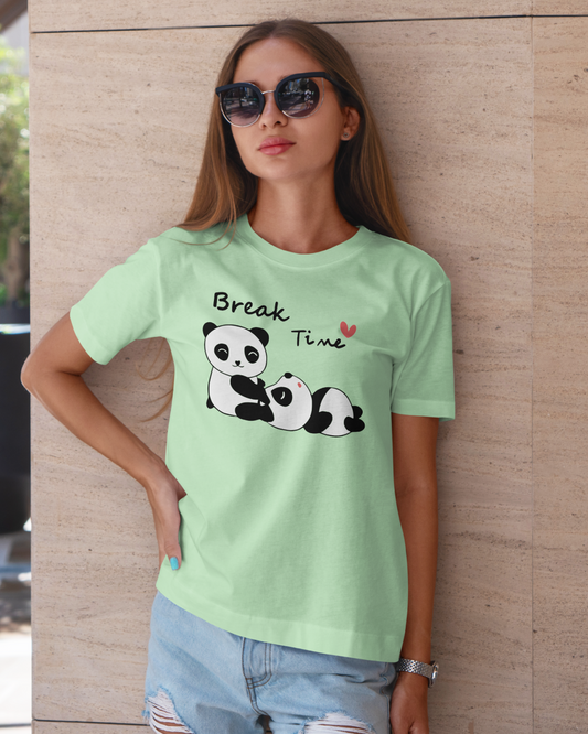 Same Panda design on green tee