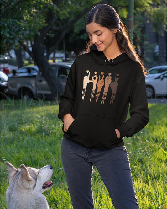 Love in Sign Language Design Black Hoodie